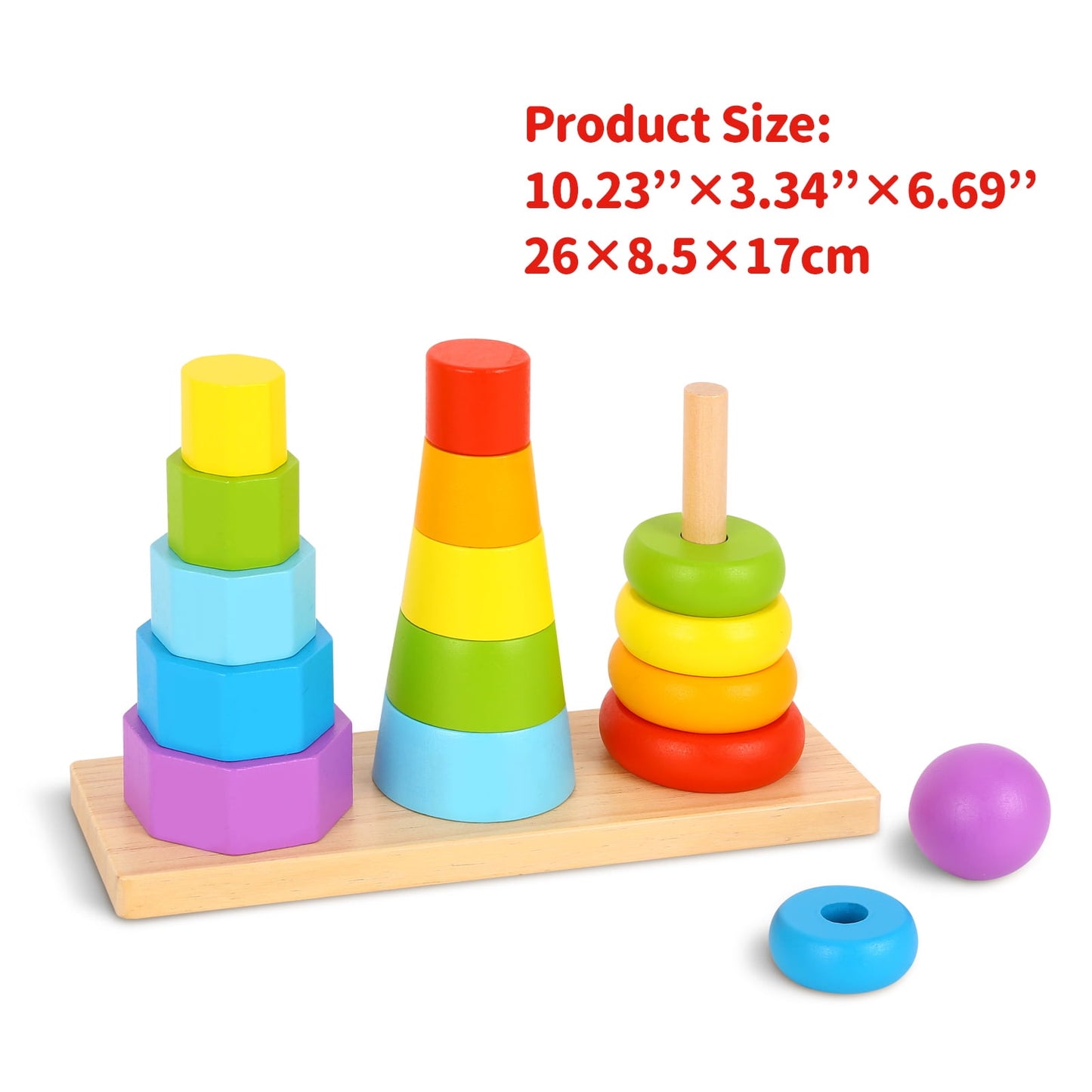 TOOKYLAND 17 PC 3 Towers Wooden Geometric Stacking Toy