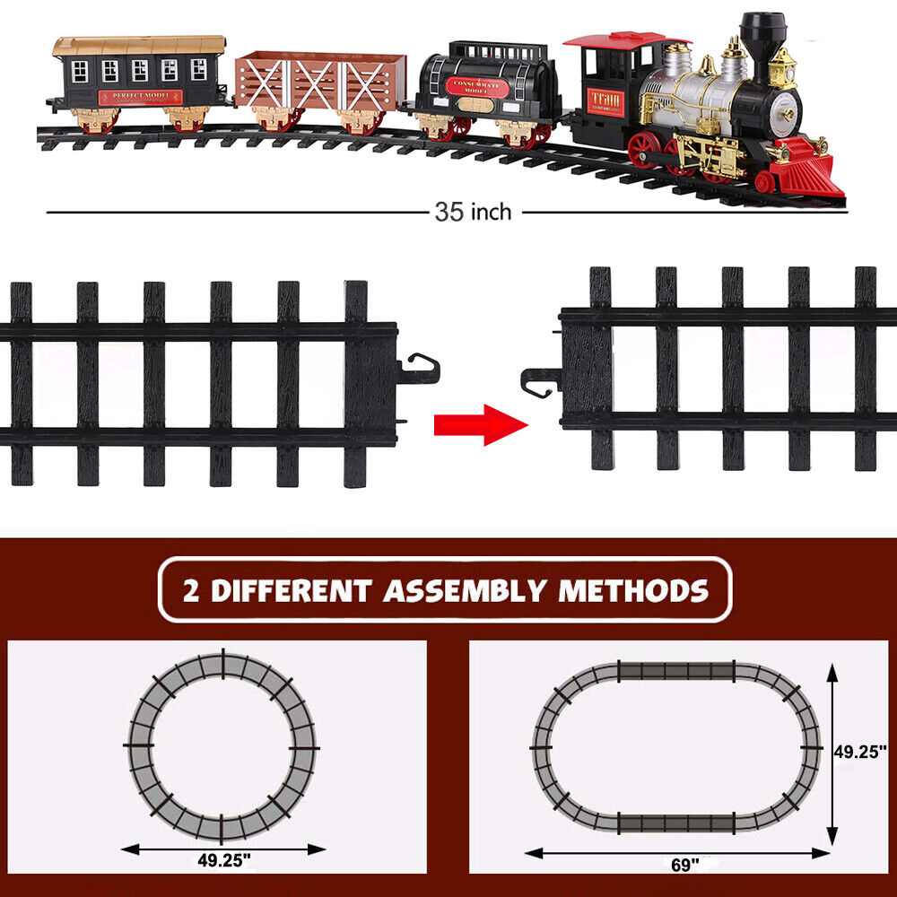 24 PC Classic Train Set With Light Sound Smoke Kids Toy