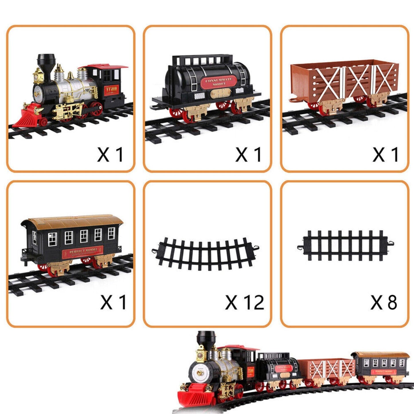 24 PC Classic Train Set With Light Sound Smoke Kids Toy