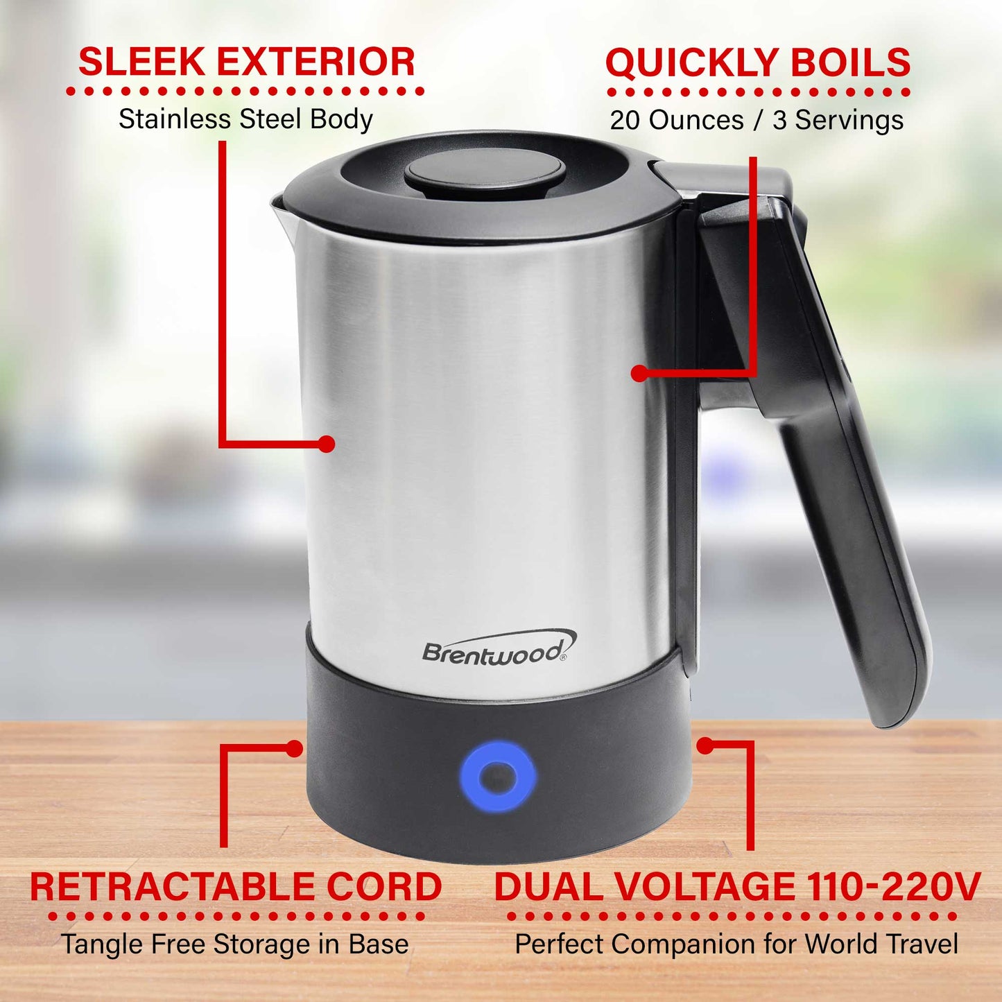 portable electric travel kettle 110v/220v 0.6l