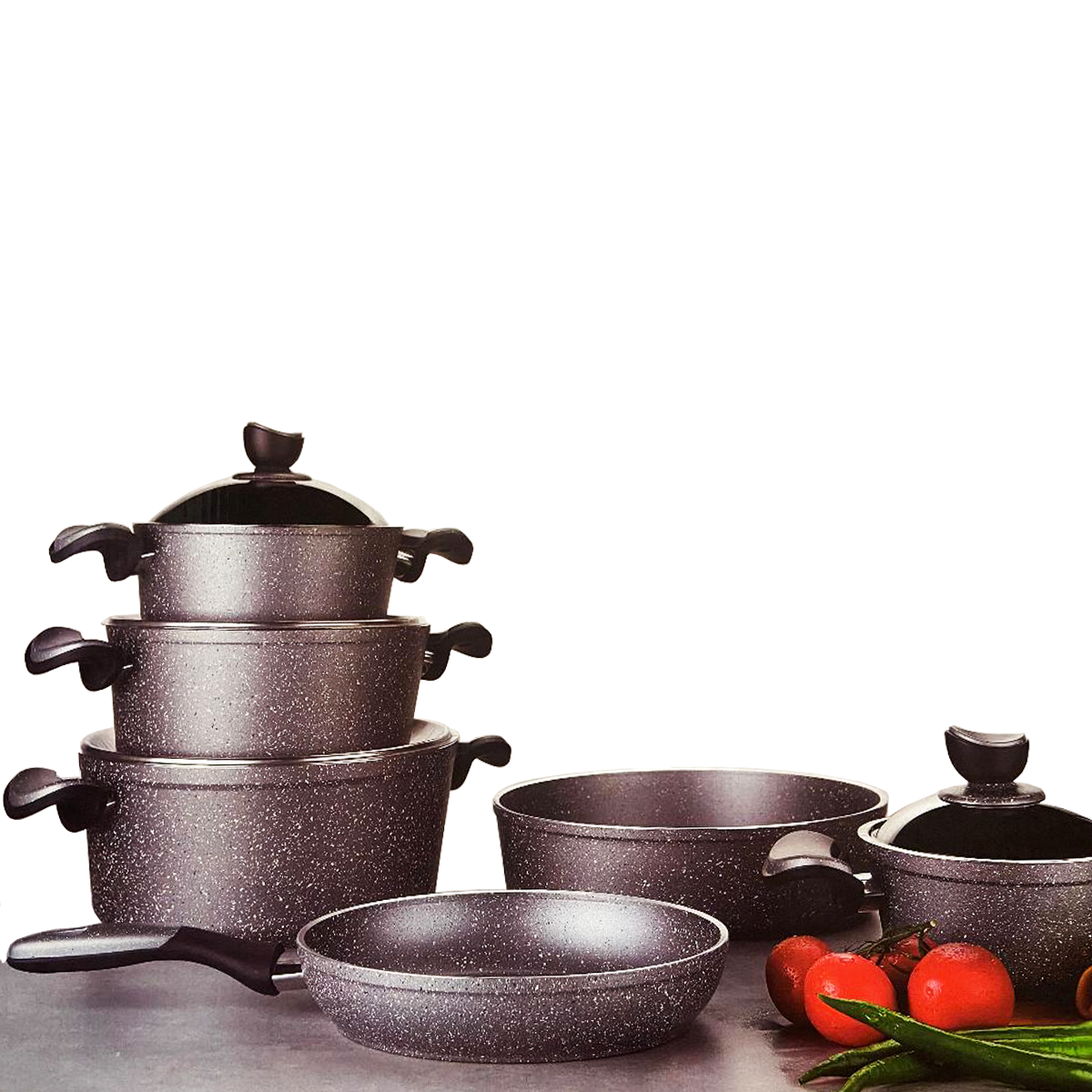 Nonstick Granite Cookware Sets, 10 Pcs Pots and Pans Set, Non