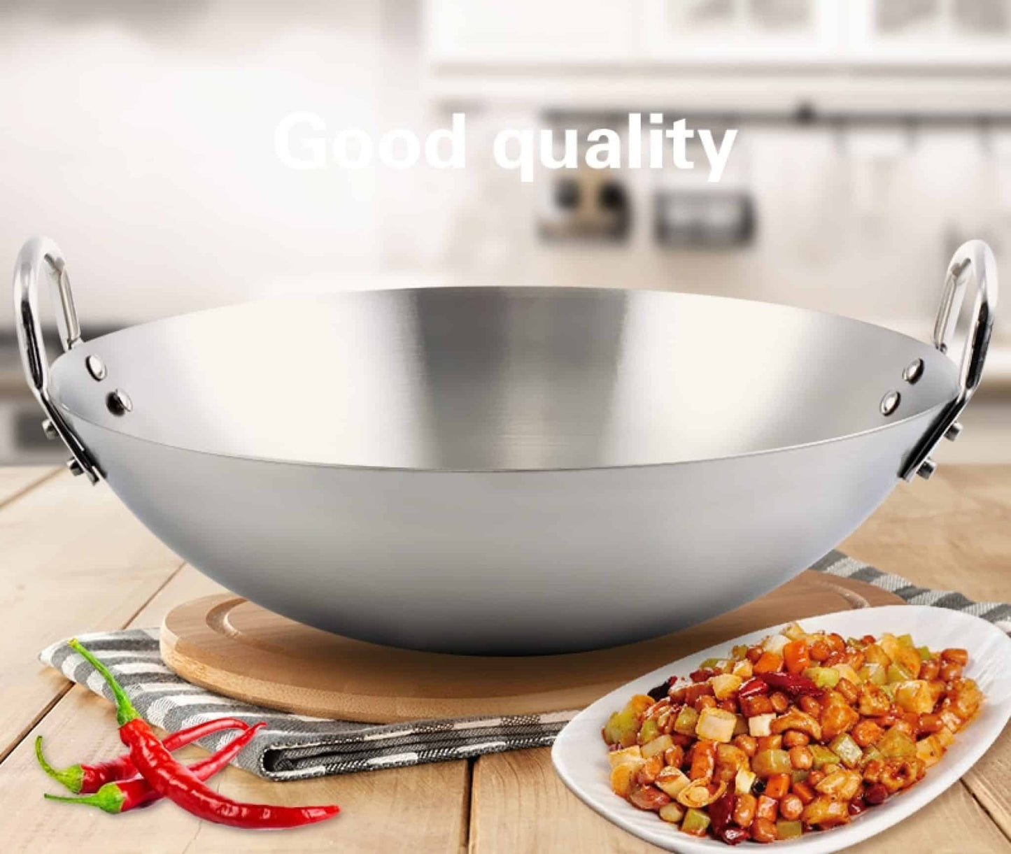 50cm Stainless Steel Double Short Handles Wok Pan