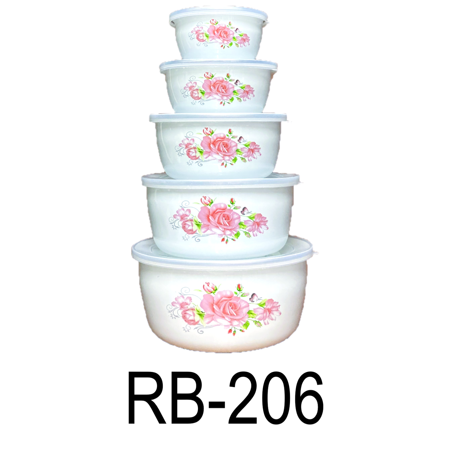 10 PC Pink Floral Straight Body Enamel Bowl Set