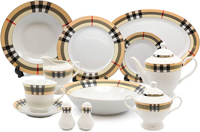 49 PC 'Tartan' Beige Banquet Set