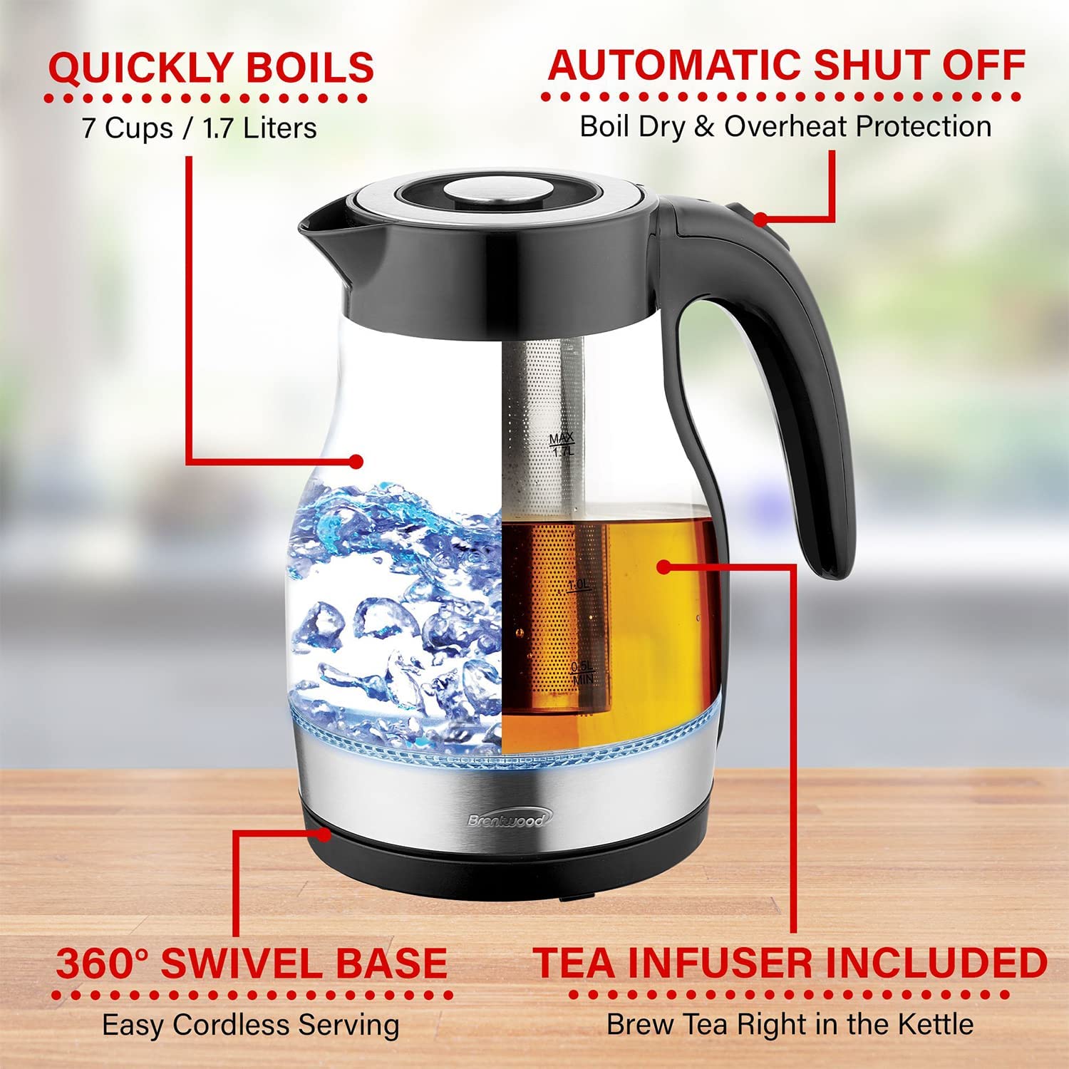 Stove Top Glass Water Boiler Kettle Teapot with Tea Infuser