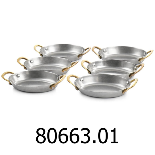 6 PC Mini Vintage Oval Au Gratin Pan Set with Brass Handle