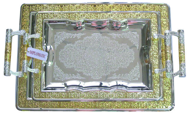 2 PC Turkish Gold And Silver Serving Tray