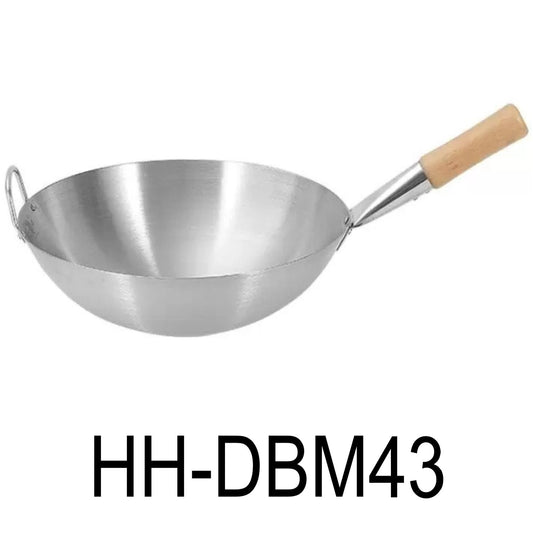 43cm Stainless Steel Wok With Wooden Handle