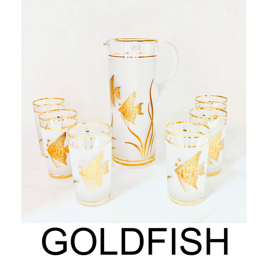 7 PC Angel Fish Glasses Gold Set