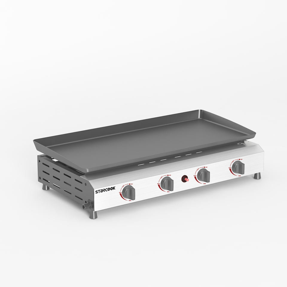 Portable 4 Burners Gas Grill in Silver with Griddle Flat Top