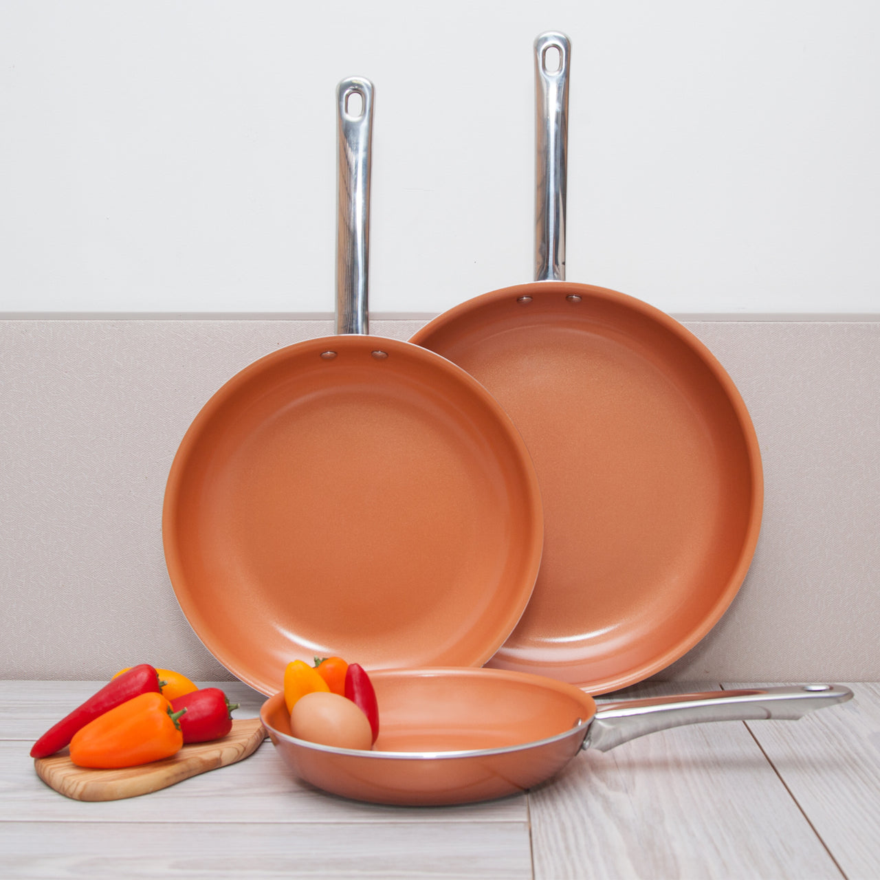 9.5 Ultra Nonstick Red Copper Frying Pan With Stainless Steel