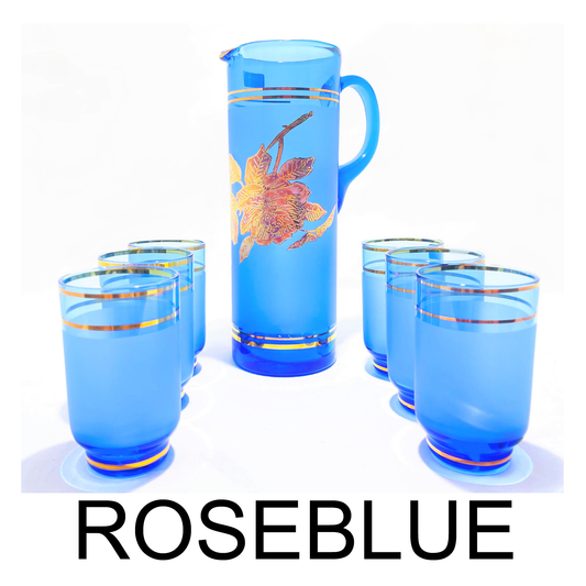 7 PC Leaf Glasses Blue & Gold Set