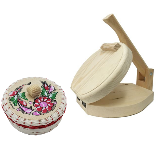 8" Wooden Tortilla Press With Mimbre Chico (Holidays Gift Set)