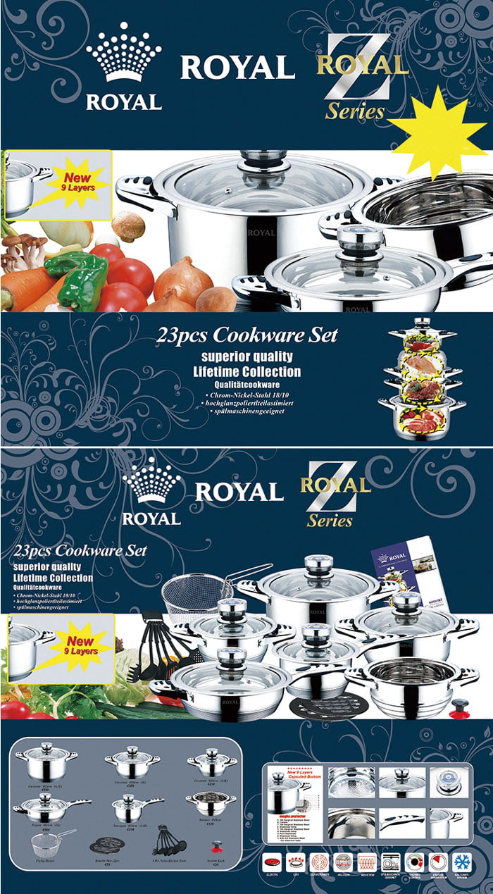 23 PC Stainless Steel Royal Cookware Set