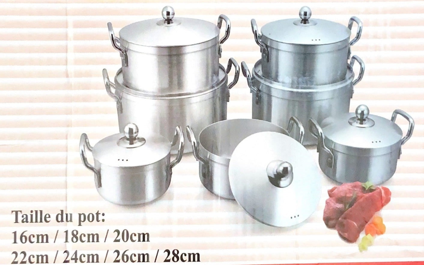 Jazp.com-Saudi - Jazp - 14 Pcs Aluminium Cooking Pot Set SAR 129/- Only  Kawashi Aluminium Cooking Pot Set 14Pcs Highly Durable Pot Sizes 14cm,  16cm, 18cm, 20cm, 22cm, 24cm And 26cm Free