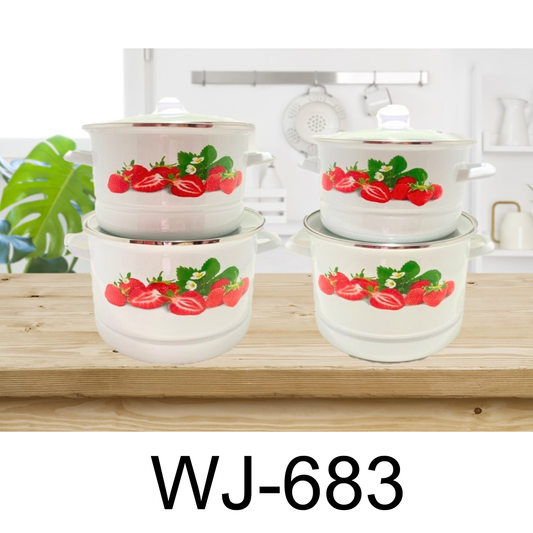 8 PC Strawberry Stock Pot Enamel With Steamer