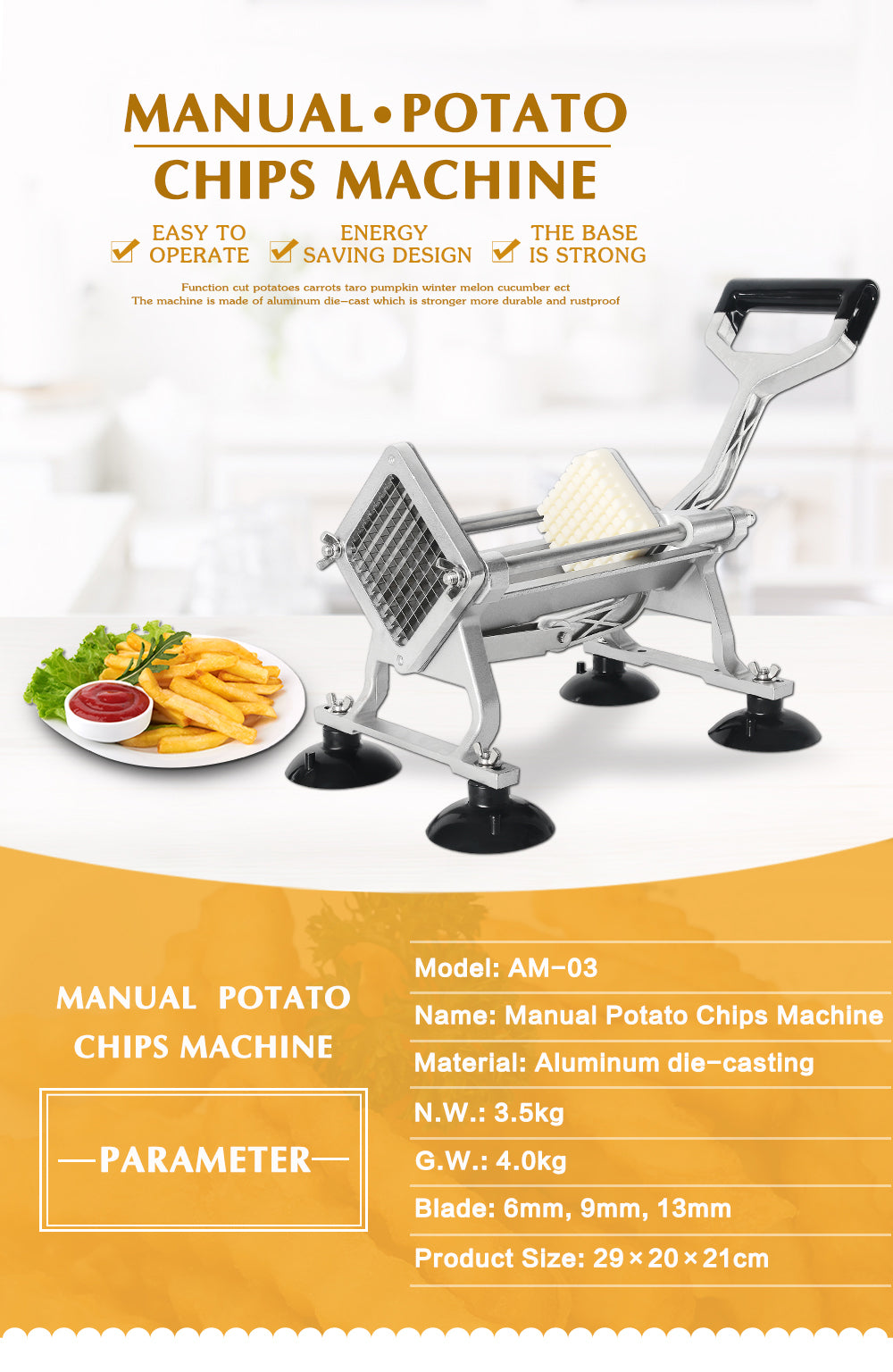Manual French Fry Press Cutting Machine Potatos Strips Vegetable
