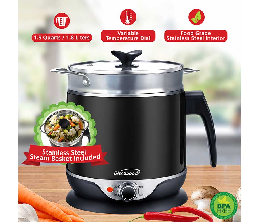 1.9 QT Brentwood Cordless Electric Hot Pot Cooker Food Steamer