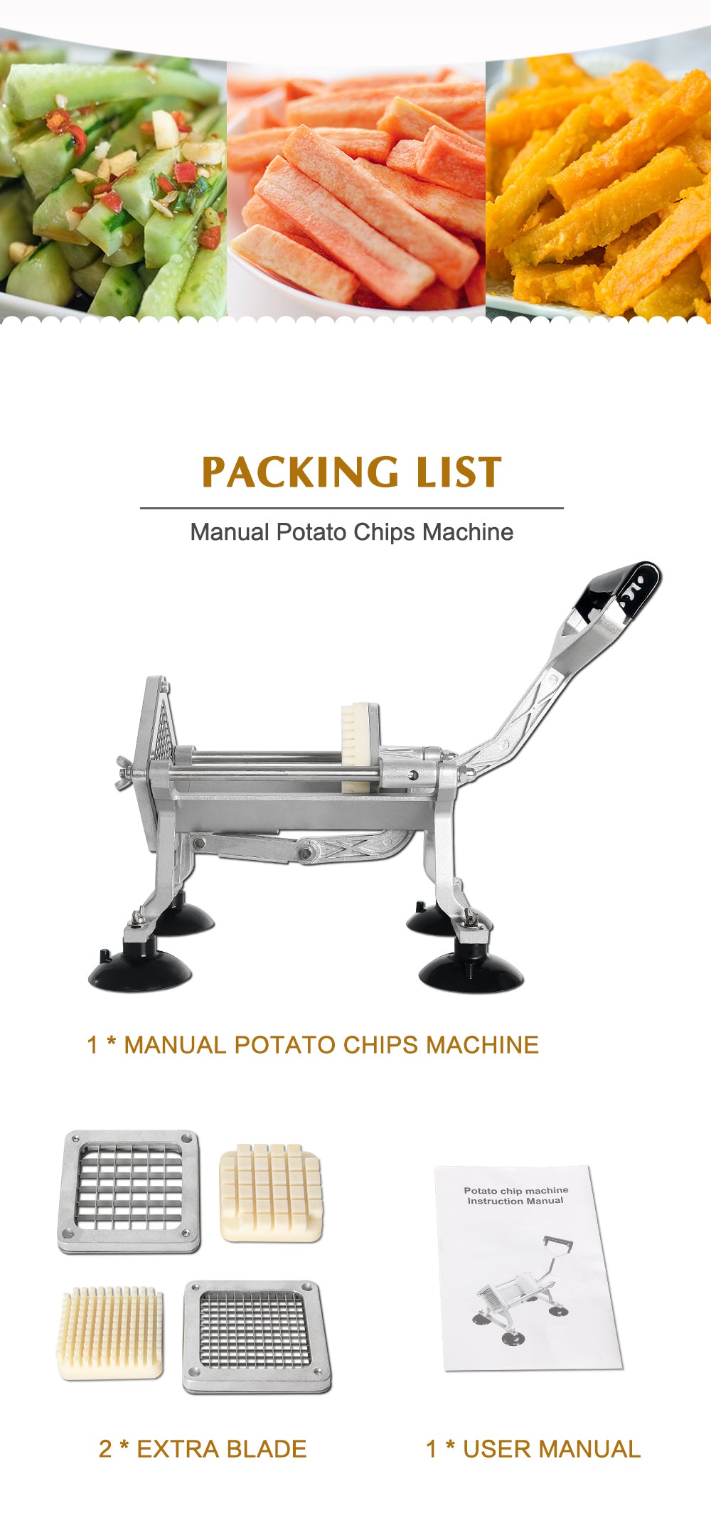 Commercial Kitchen Slicer 1/4 Cast Iron French Fry Potato Manual