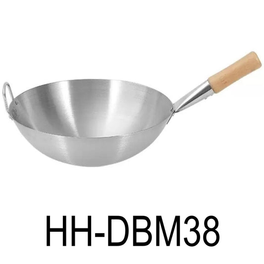 38cm Stainless Steel Wok With Wooden Handle